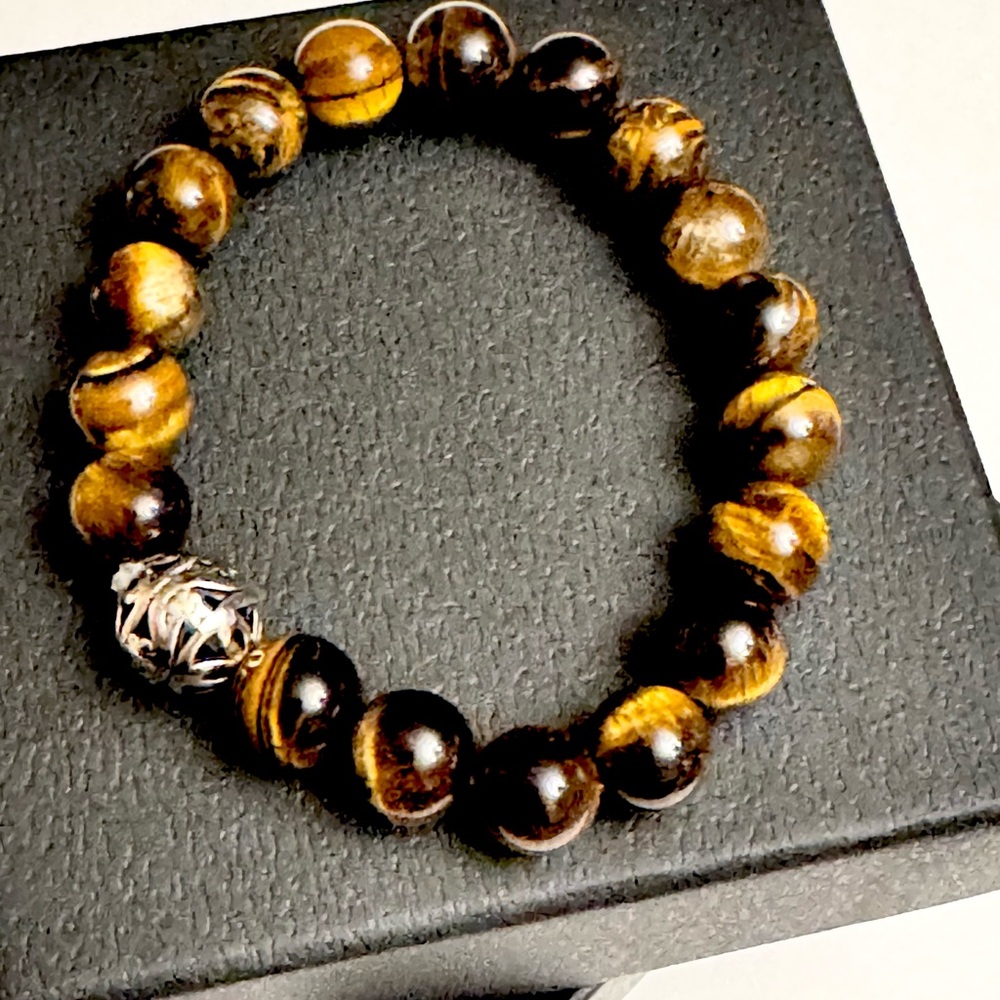 Tiger eye Beaded Bracelet with Silver Accent